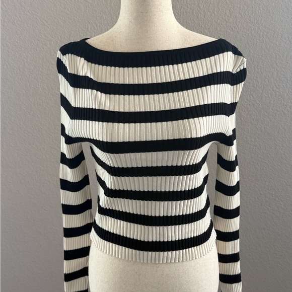H&M Sweaters - H&M Black and White Striped Boat Neck Sweater